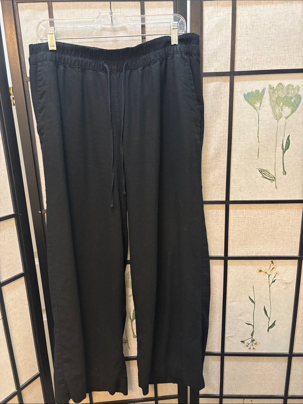 a new day Black Elastic Waist Wide-Leg Linen Slacks